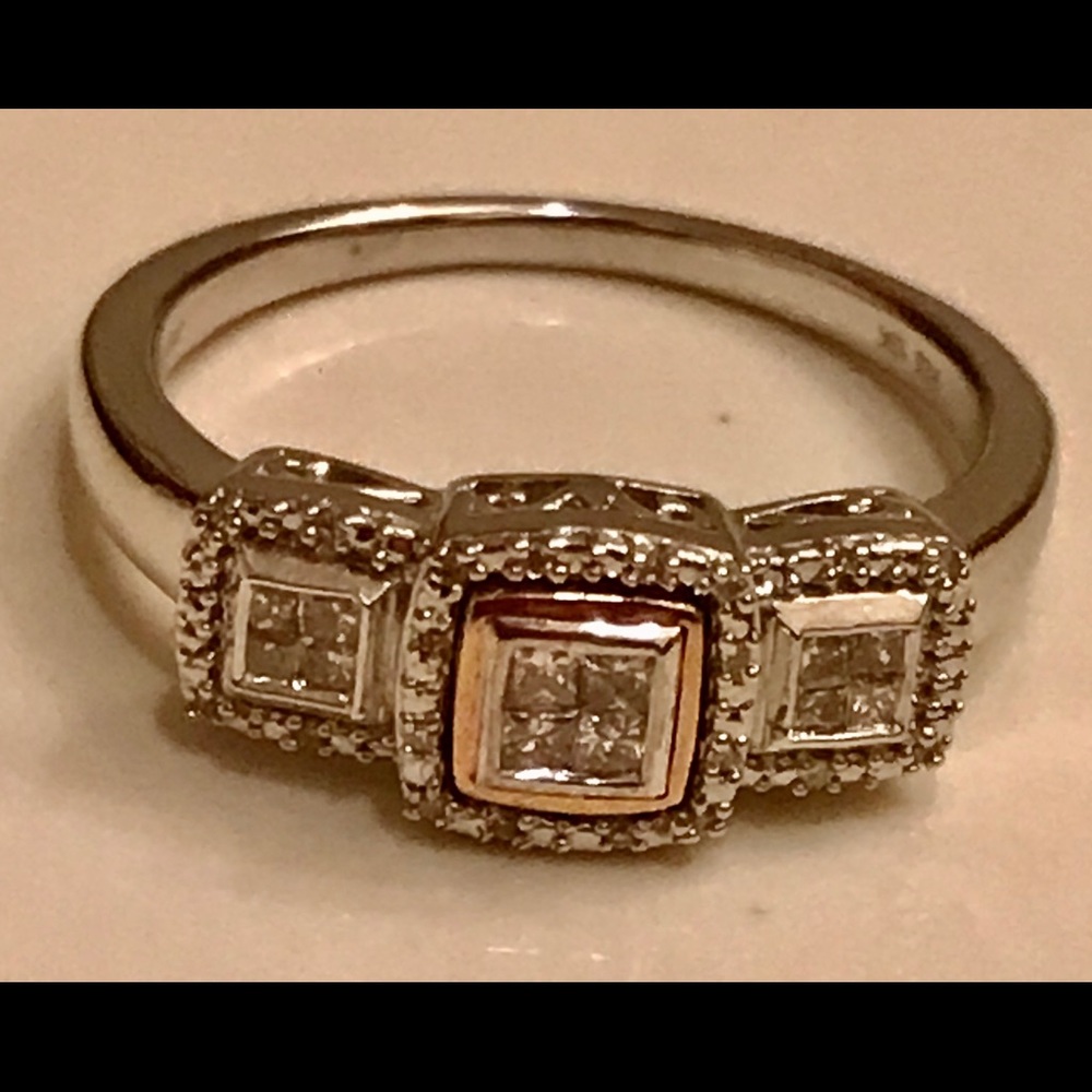 Past, Present, Future Diamond Ring, Marked 10K/925